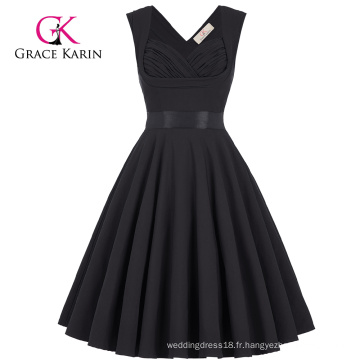 Grace Karin vente en gros Sans manches sweetheart V-Back Robe de soirée noire vintage rétro extensible CL008948-1